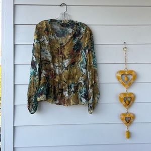 Anthropologie yellow multiprint blouse